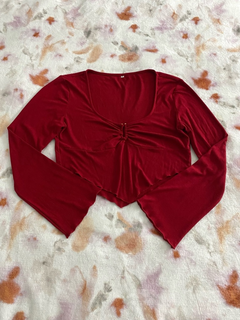 Women's Red Long-Sleeve Ruched Front Top
